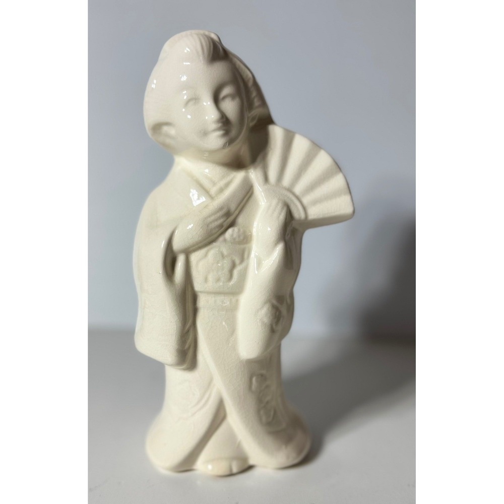 Benihana Geisha Girl Tiki Mug 8" Off-White Ceramic Cocktail Vessel Japanese Fan